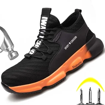 Iş Sneakers Hafif Erkekler iş ayakkabısı Güvenlik Botları Anti-delinme iş çizmeleri Erkekler Anti-smash endüstriyel ayakkabı Artı Boyutu