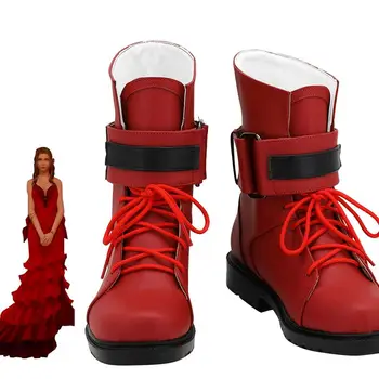 FF 7 Final Fantasy Aerith Gainsborough Cosplay Ayakkabı Kırmızı Çizmeler Cadılar Bayramı Karnaval Custom Made