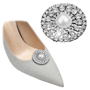 1 Çift Dekoratif ayakkabı tokaları Yuvarlak İnci Rhinestones Ayakkabı Dekorasyon moda ayakkabı Süsleme Gelin Düğün Aksesuarları için