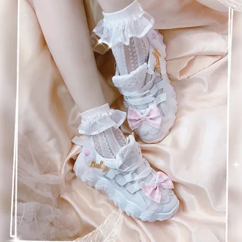 Japon Tatlı girly ilmek kalın alt gündelik ayakkabı koşu üniversite öğrencisi ayakkabı cosplay loli kawaii ayakkabı bandaj cos