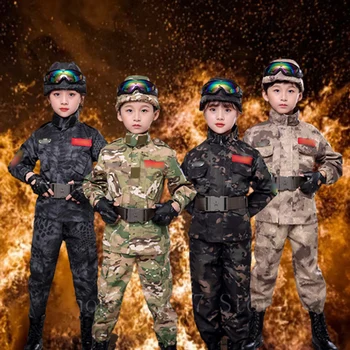 Çocuk Askeri Üniforma Güvenlik hava tabancası Çocuk Ordu Eğitim Üniforma Seti Hediye Taktik Giyim Açık Savaş Cp Kamuflaj
