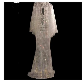 Seksi Beyaz Örgü Parlak Sequins See-through uzun elbise Akşam Performans Şarkıcı Ev Sahibi Podyum Elbiseler Gece Kulübü dans kostümü