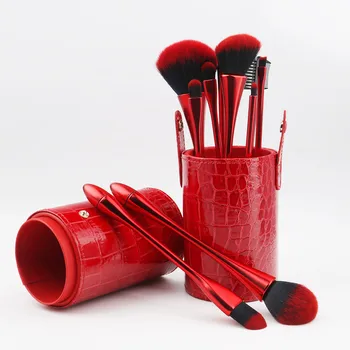 Kırmızı Yeni Stil Taşınabilir Kozmetik Fırçalar Set-10 Pcs Yumuşak Makyaj Fırçalar-Toz ve Vakıf ve Allık ve Göz farı Fırça-Güzellik Aracı