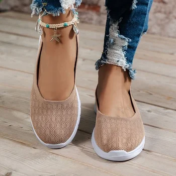 Kadın Ayakkabı Kadın Flats Ayakkabı 2022 Yumuşak düz ayakkabı üzerinde Kayma Kadın Bale Daireler Rahat bayan ayakkabıları Örgü Zapatos Mujer
