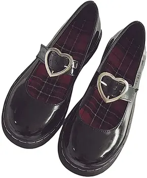 Japon Okul Kız Siyah deri makosenler Vintage Mary Jane Ayakkabı