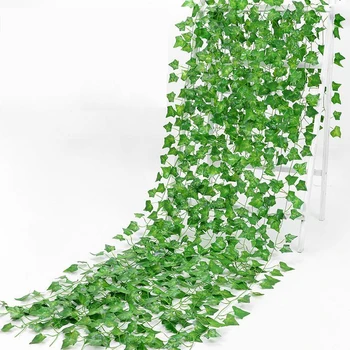 12 adet 2M Sarmaşık Yeşil Sahte Yapraklar Garland Bitki Asma Yaprakları Ev Dekor Plastik Rattan Dize Duvar Dekor Yapay Bitkiler Yeşillik