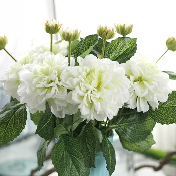 1 adet İpek dahlias düğün buket dahlias büyük yapay çiçekler güz canlı sahte yaprak fleurs artificielles dökün le mariage
