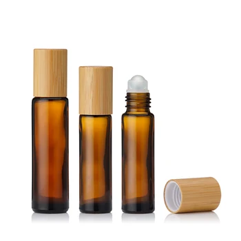 6 Adet Doldurulabilir 10ml Amber Şeffaf Cam Şişeler Üzerinde Rulo Bambu Kapaklar 15ml Mini Parfüm Boş Yağ Şişesi Seyahat Aksesuarları