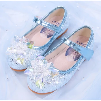 Çocuk prenses ayakkabı kızlar dans ayakkabıları alçak topuklu sandalet anime prenses cosplay deri glitter kristal ayakkabı ziyafet