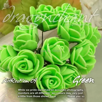 Ücretsiz Kargo Katı Yeşil Renk 144 adet / grup Boyutu 20mm Kafa PE Gül Köpük Çiçek Buketi Scrapbooking Yapay Gül Çiçek