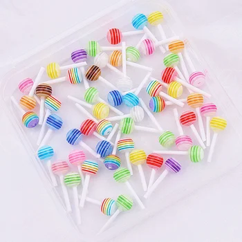 50 adet Mix Renkler Sevimli Lolipop Şeker Mini Nail Art Süslemeleri 3D Tırnak Takılar Karikatür DIY Tırnak Aksesuarları
