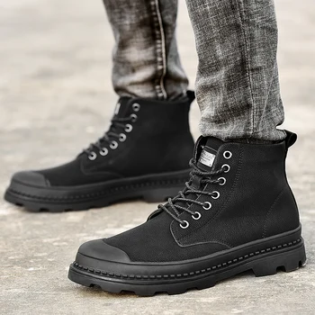 Erkekler yarım çizmeler Siyah Sneakers Açık Moda Toptan Punk ayakkabı Erkekler İçin Rahat hakiki Deri Sokak Tarzı yarım çizmeler Erkekler