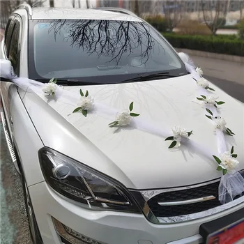 Düğün Araba Ön çiçek dekorasyonu yapay çiçekler Kurdele ile Gelin Araba Süslemeleri Parti Olaylar Aksesuarları