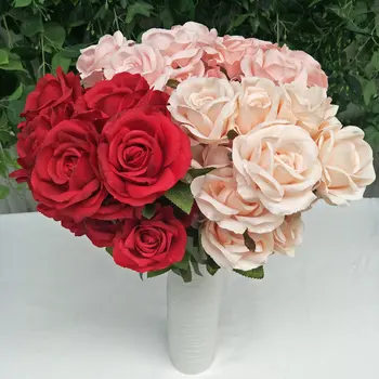 Yapay çiçek Kırmızı Pembe İpek Gül Buketi DIY Garland Düğün Parti Malzemeleri Ev Dekorasyon Hediye 9 kafaları Sahte Sahte Çiçek