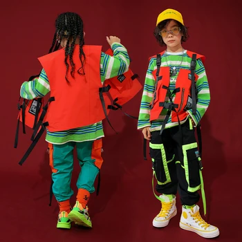 Moda Hip Hop Dans Kostümleri Çocuklar Caz Sahne Rave Kıyafet Sokak Dans Uygulama Dans Giyim Performans Elbise 3 Adet
