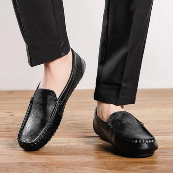 Yüksek Kaliteli Iş Loafer'lar Erkekler Rahat Lüks Sığ Ayakkabı Hakiki Deri Erkek Ayakkabı Marka sürüş ayakkabısı Ofis Resmi Ayakkabı