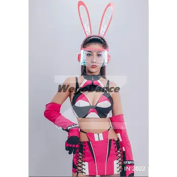Yeni Seksi Kadın Gece Kulübü Dansçı Teknoloji Aydınlık Lokomotif Deri Gogo Kostüm