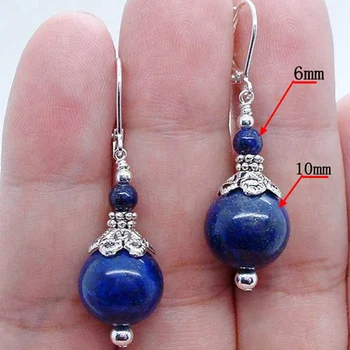 6 ve 8mm Mavi Lapis Lazuli Tibet Gümüş Küpe Charm güzel Hediye Aksesuarları Moda dangler