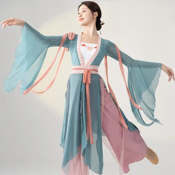 Yeni Klasik Dans Sahne Performansı Kostümleri Kadın Zarif Gazlı Bez Elbise Peri Uzun Tarzı Han Tang Antik Giyim DQL7626