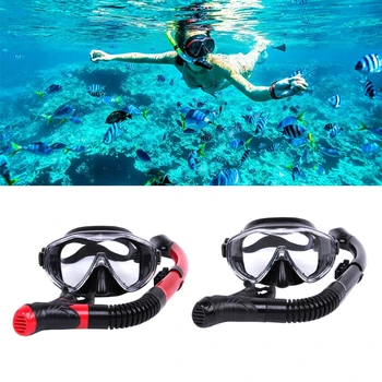 Şnorkel Seti Yetişkinler için Anti-Sis Temperli Cam Şnorkel Maskesi ve Kuru Şnorkel Şnorkel Tüplü Dalış