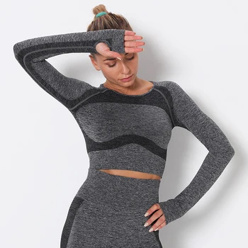 SALSPOR Kadın Yoga Gömlek Seamelss Hızlı Kuru Trainning Uzun Kollu Spor Sportwear Tops Gömlek Spor Başparmak İle spor gömlekler