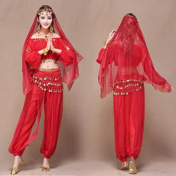 Kadınlar Hint Uzun Kollu Performans Etek Kadın Oryantal Dans Uygulama Seti 2019 Dans Performansı Mısır Dans Kostümleri H4554