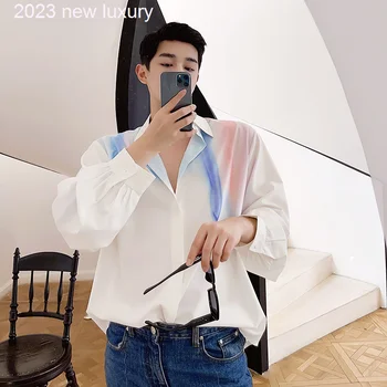 Uzun Kollu Erkek Gömlek Streetwear Sosyal Elbise Gömlek Kore Gevşek Gençlik Erkek Modası B4 Marka Rahat 2022 Bahar Lüks Ekose 