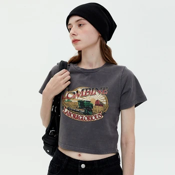 OBVSBUYS %100 % Pamuk Yüksek Kaliteli Y2K Kırpma Üst T Shirt Kadınlar için Sevimli Bayanlar Vintage 2000s Estetik Y2K Giysileri Yaz Tee