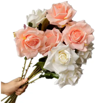 10 adet Sahte Gül Çiçek Şube Yapay İpek Tek Kafa Gül Kaynaklanıyor Düğün Centerpieces için Çiçek Dekorasyon