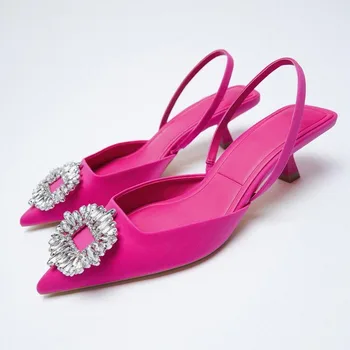 Lüks Marka Kadın Pompaları Kristal Yüksek Topuklu Gelin Ayakkabıları Rahat Düğün Partisi Tek Ayakkabı Sandalet Yaz Slingback 