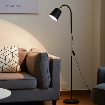 Iskandinav siyah ve beyaz ahşap modern zemin lambası E27 zemin lambası basit köşe zemin lambası eğrisi lambası okuma lambası