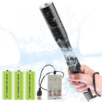 Profesyonel XM-L T6 Dalış LED el feneri Taktik beyzbol sopası Güvenlik Su Geçirmez Torch 18650 Pil Fener Yüzme için