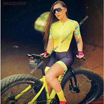 KAFİTT kadın Sarı Triatlon Kısa Kollu Bisiklet Jersey Setleri Skinsuit Maillot Ropa Ciclismo Bisiklet Giyim 20D Tulum Kitleri