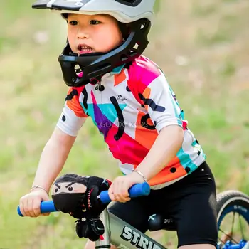 LAMEDA MTB Çocuklar Bisiklet Jersey Kısa Kollu Bisiklet Gömlek Cepler Çocuk Bisiklet Giyim Denge Bisikleti Spor Ped Şort