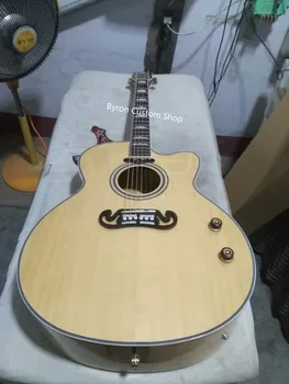 ücretsiz kargo parlak kaplama jumbo vücut boyutu 43 inç özel Byron katı ahşap üst doğal renk akustik elektro gitar