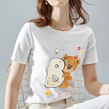 Popüler tişört İnce Mizaç Karikatür Desen Kısa Kollu üst Yumuşak Kadın T-shirt Streetwear