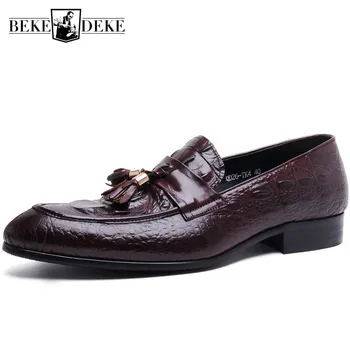 Moda Siyah Kahverengi Loafer'lar Balo Ayakkabı Erkek Elbise Ayakkabı Hakiki Deri Erkek Düğün Resmi Ayakkabı Püskül İle Mocassim Masculino