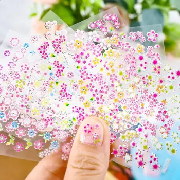 6 Adet / takım Kiraz Çiçekleri Çiçek Nail Art Etiketler Sakura Yapışkanlı Tırnak Çıkartmaları Kaymak Tırnak Sanat Dekorasyon Manikür Sticker