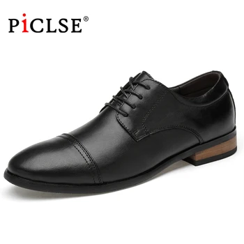 PICLSE Lüks Marka Hakiki Deri Oxford Ayakkabı Erkekler Için Elbise Ayakkabı Iş deri ayakkabı Erkekler Ofis Düğün Resmi Ayakkabı