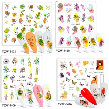 12 Adet Kelebek Çiçek Mix Tırnak Sticker Su Transferi Basit Tarzı Çıkartmaları Kaydırıcılar Seti Manikür Yaz Tırnak Sanat Süslemeleri